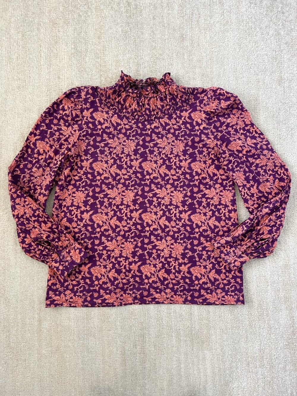 WVN Delphina Floral Long Sleeve Boho Cotton Blouse Top M